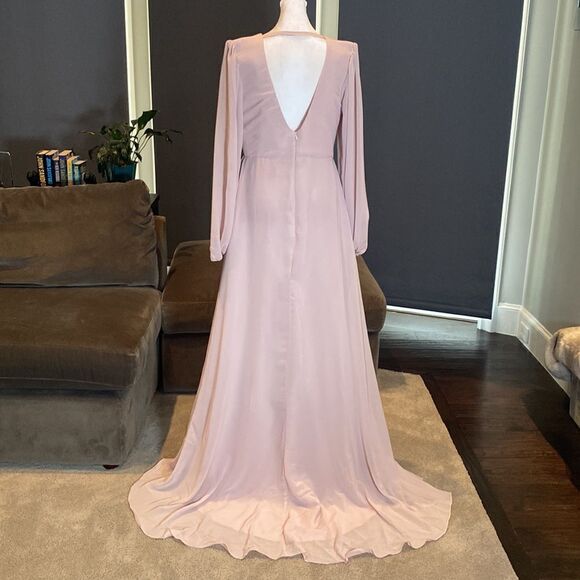 Women’s Full Length Chiffon V-Neck Zip Up Back Bridesmaid Dress Leg Split Size 8 - Picture 5 of 9